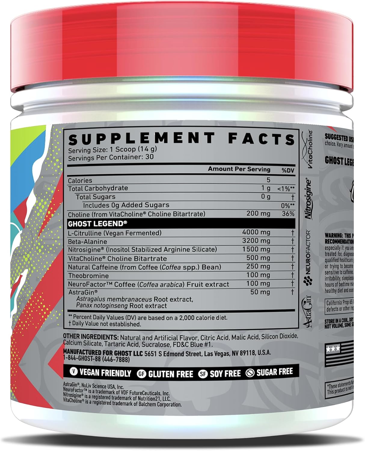 Blue Raspberry GHOST Legend V3 Pre-Workout Powder - 30 Servings - Energy & Focus Supplement with Caffeine, L-Citrulline, Beta Alanine - Soy, Sugar, Gluten-Free Vegan Formula for Men & Women