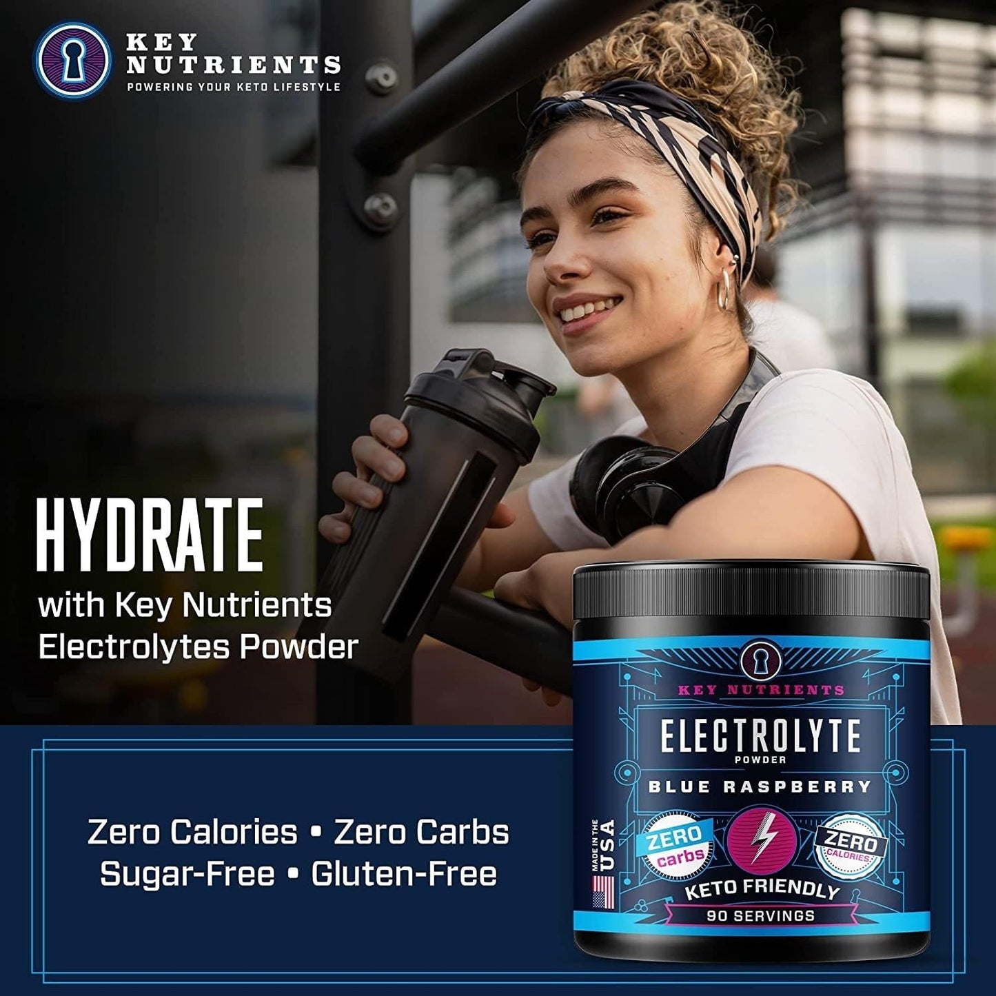 Blue Raspberry Multivitamin Electrolyte Powder with Key Nutrients for Endurance & Hydration - Sugar-Free Energy Supplement - 90 Servings, Made in USA
