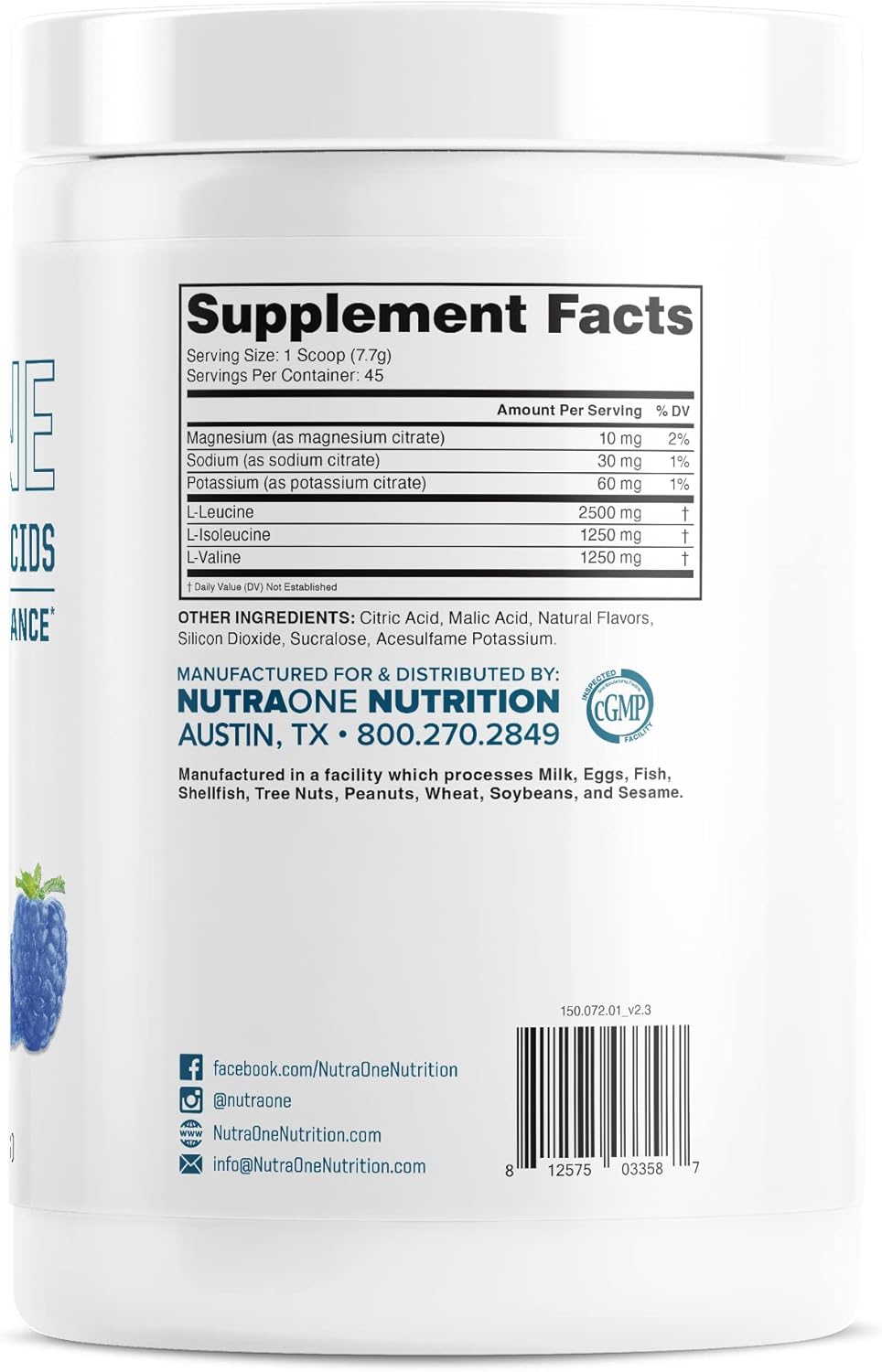 Blue Raz Slushie AminoOne by NutraOne - BCAA and EAA Amino Acid Supplement