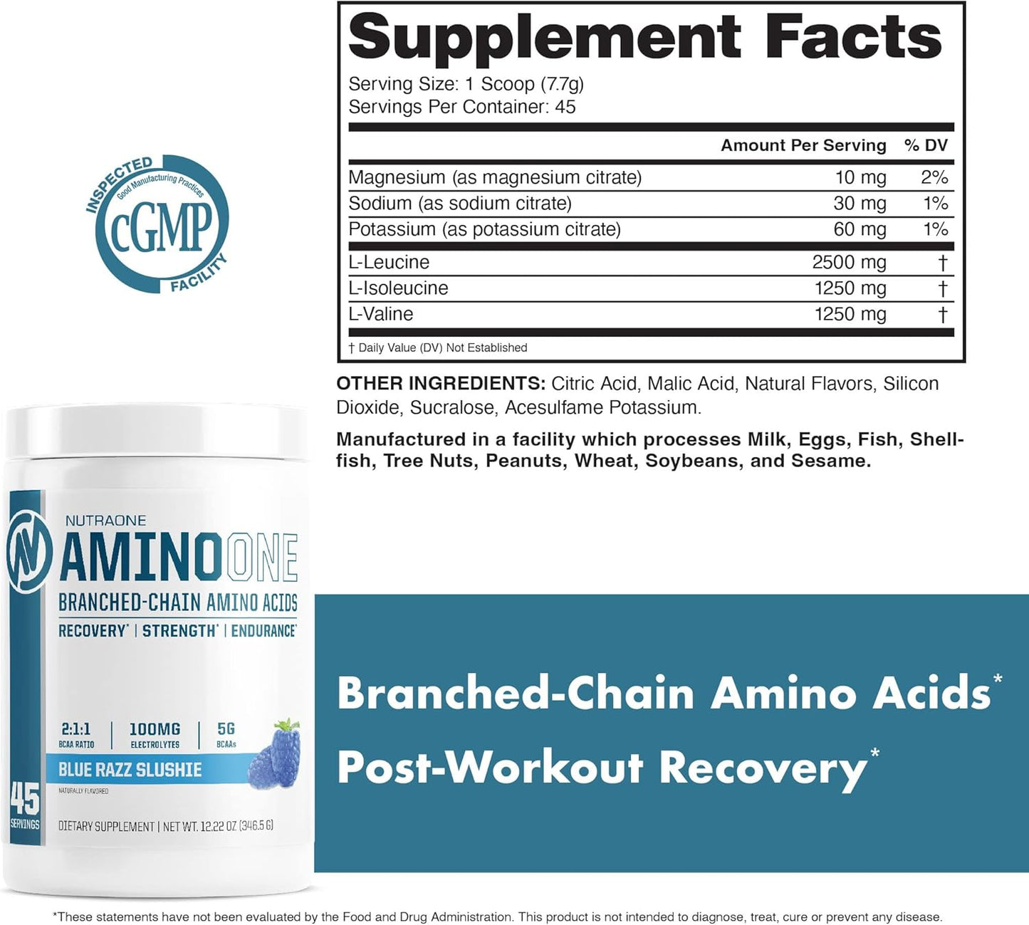 Blue Raz Slushie AminoOne by NutraOne - BCAA and EAA Amino Acid Supplement