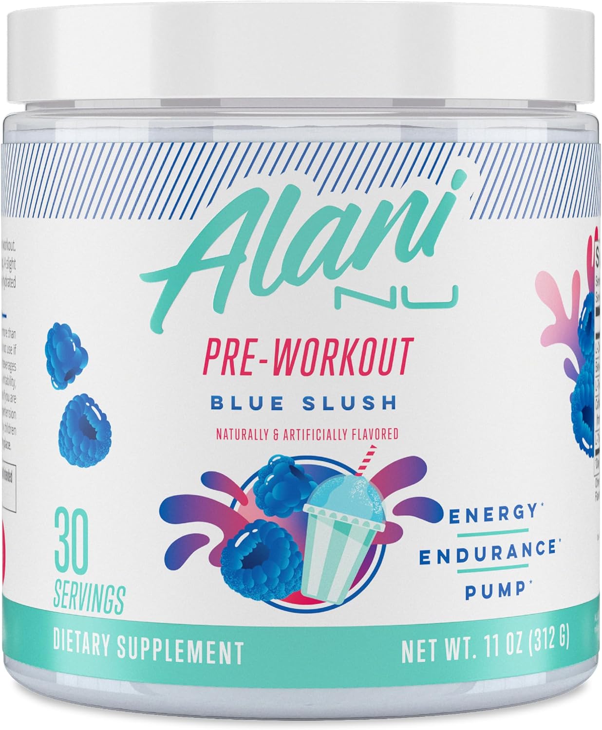 Blue Slush Pre Workout Powder by Alani Nu - Boost Energy, Endurance, and Focus with Sugar-Free Formula containing 200mg Caffeine, L-Theanine, Beta-Alanine, and Citrulline - 30 Servings