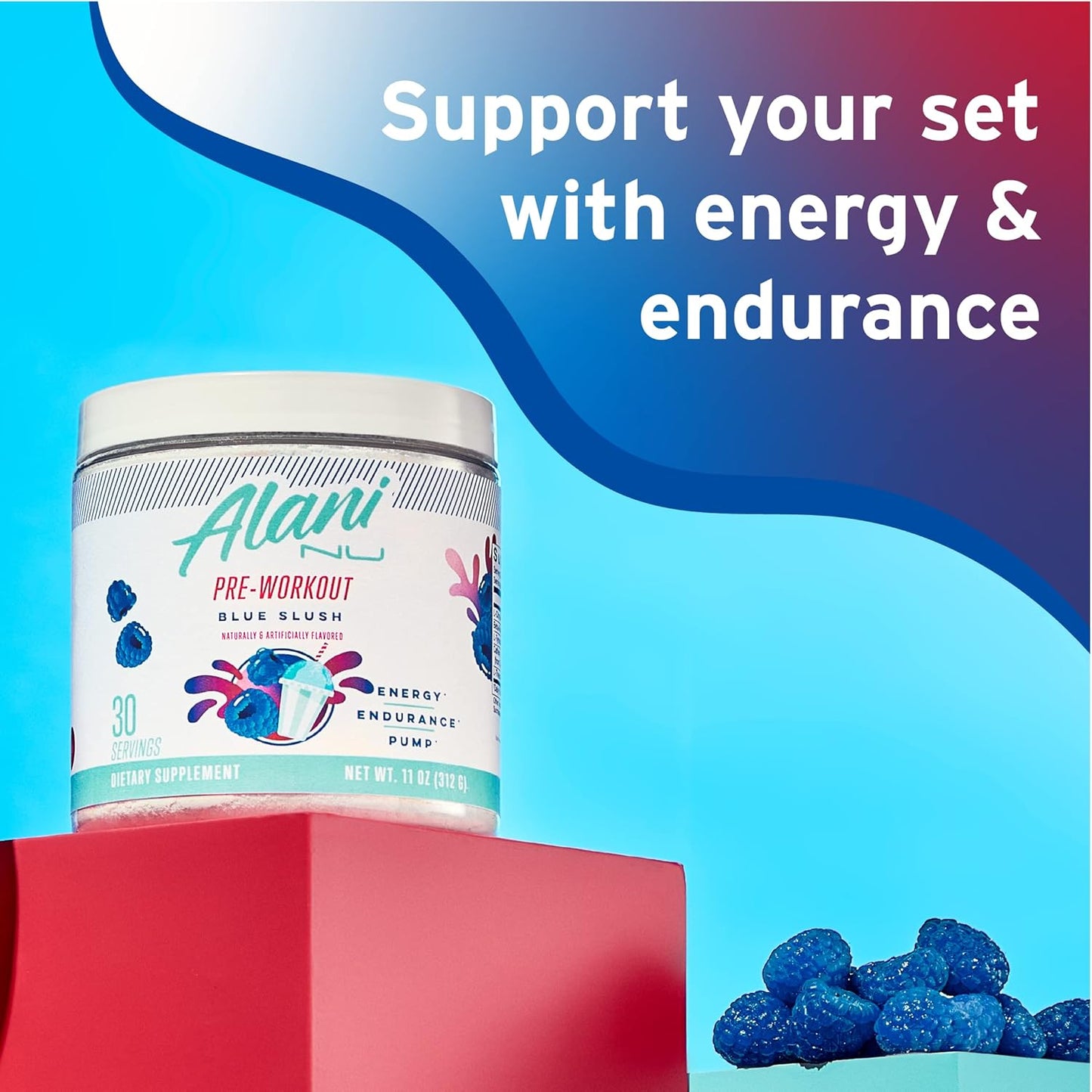 Blue Slush Pre Workout Powder by Alani Nu - Boost Energy, Endurance, and Focus with Sugar-Free Formula containing 200mg Caffeine, L-Theanine, Beta-Alanine, and Citrulline - 30 Servings