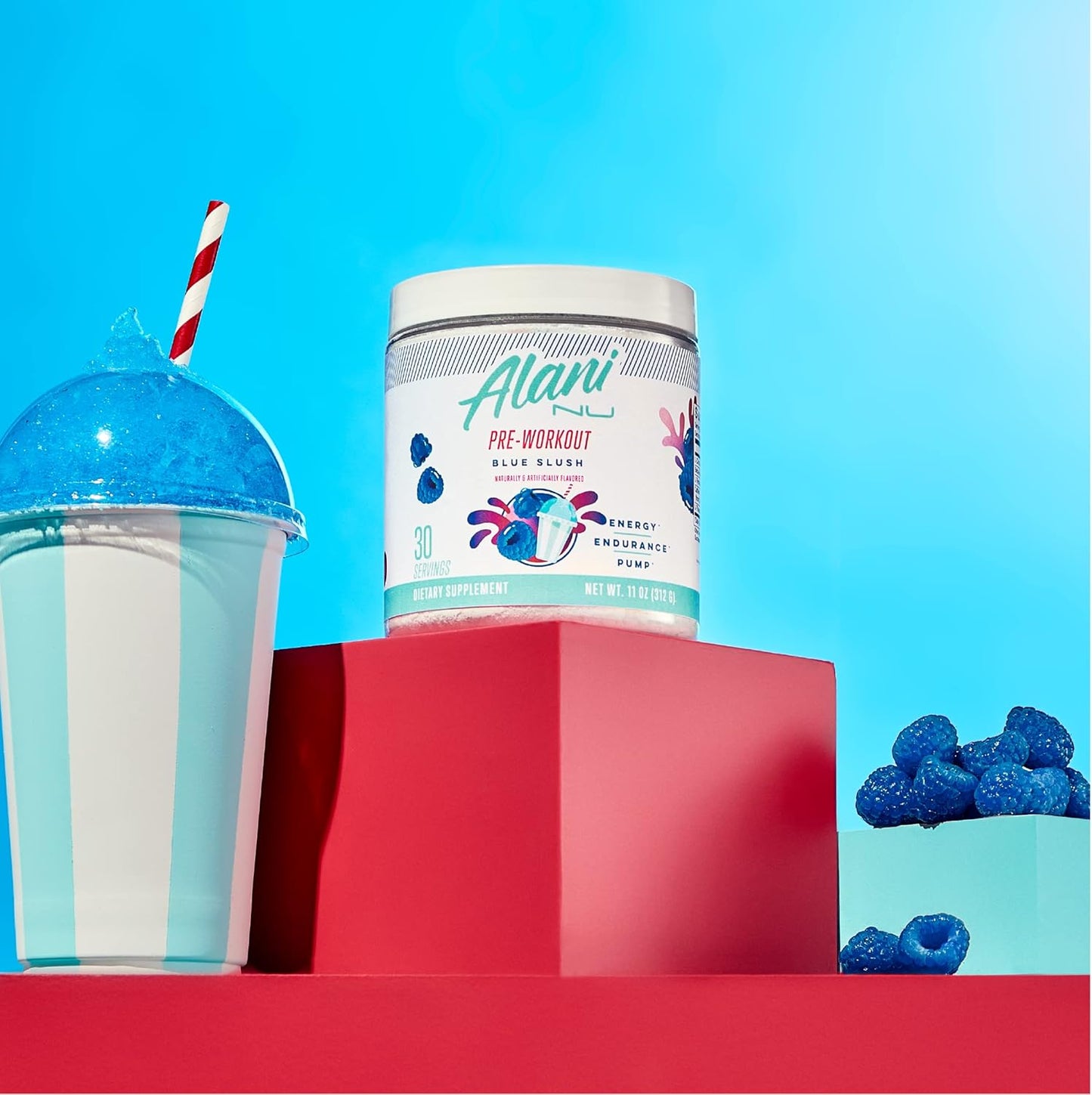 Blue Slush Pre Workout Powder by Alani Nu - Boost Energy, Endurance, and Focus with Sugar-Free Formula containing 200mg Caffeine, L-Theanine, Beta-Alanine, and Citrulline - 30 Servings