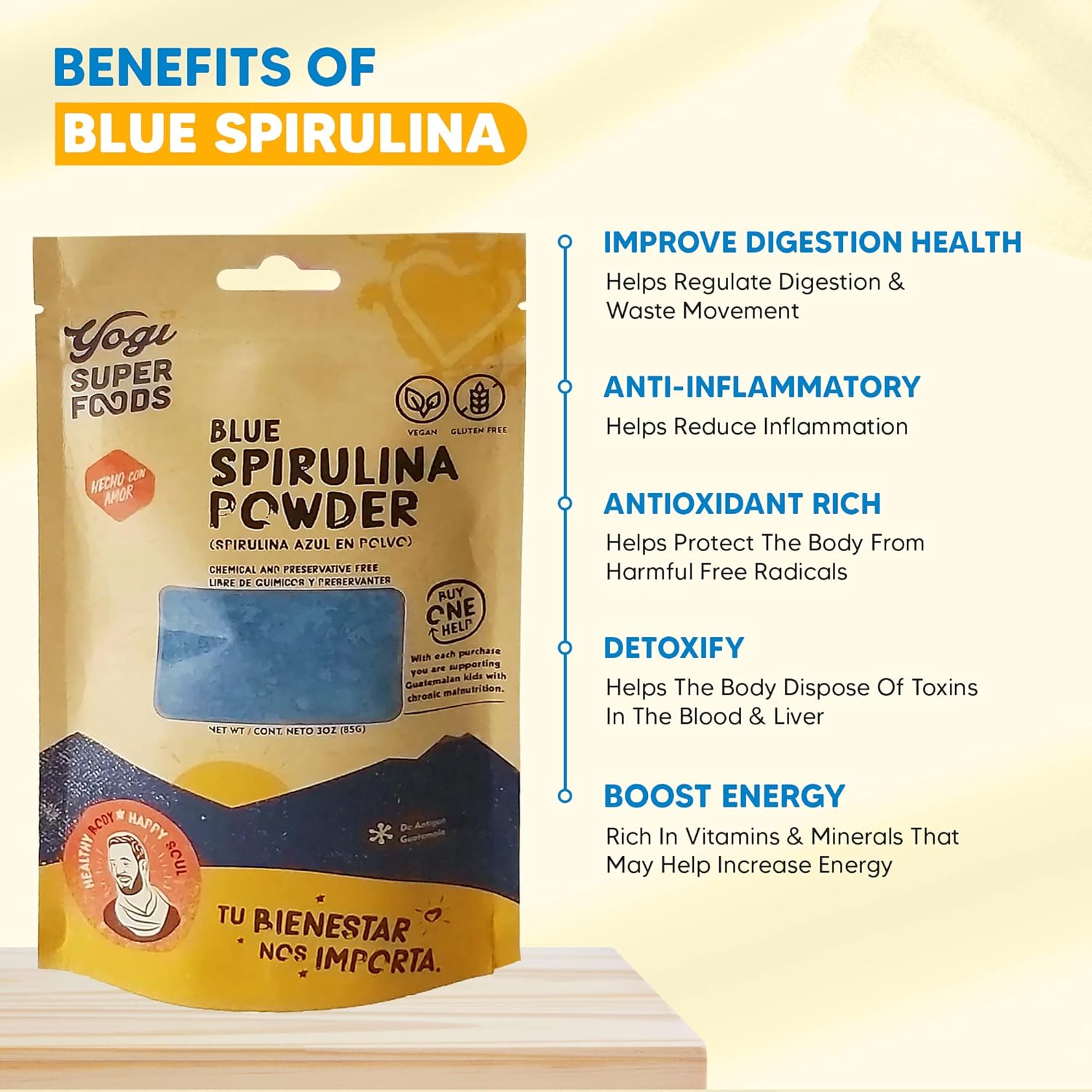 Blue Spirulina Powder: Superfood Plant Rich in Protein for Immune Support, Energy, and Natural Food Coloring - 5 oz Bag