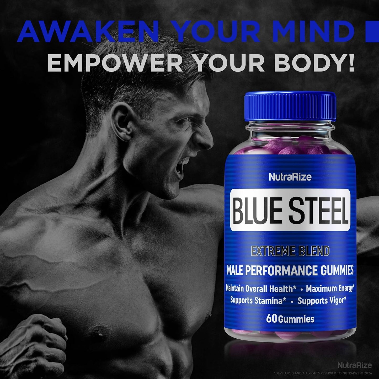 Blue Steel Men's Daily Nutrition Gummies - Boost Confidence & Health - All Natural Peak Performance Support - Official Male Supplement