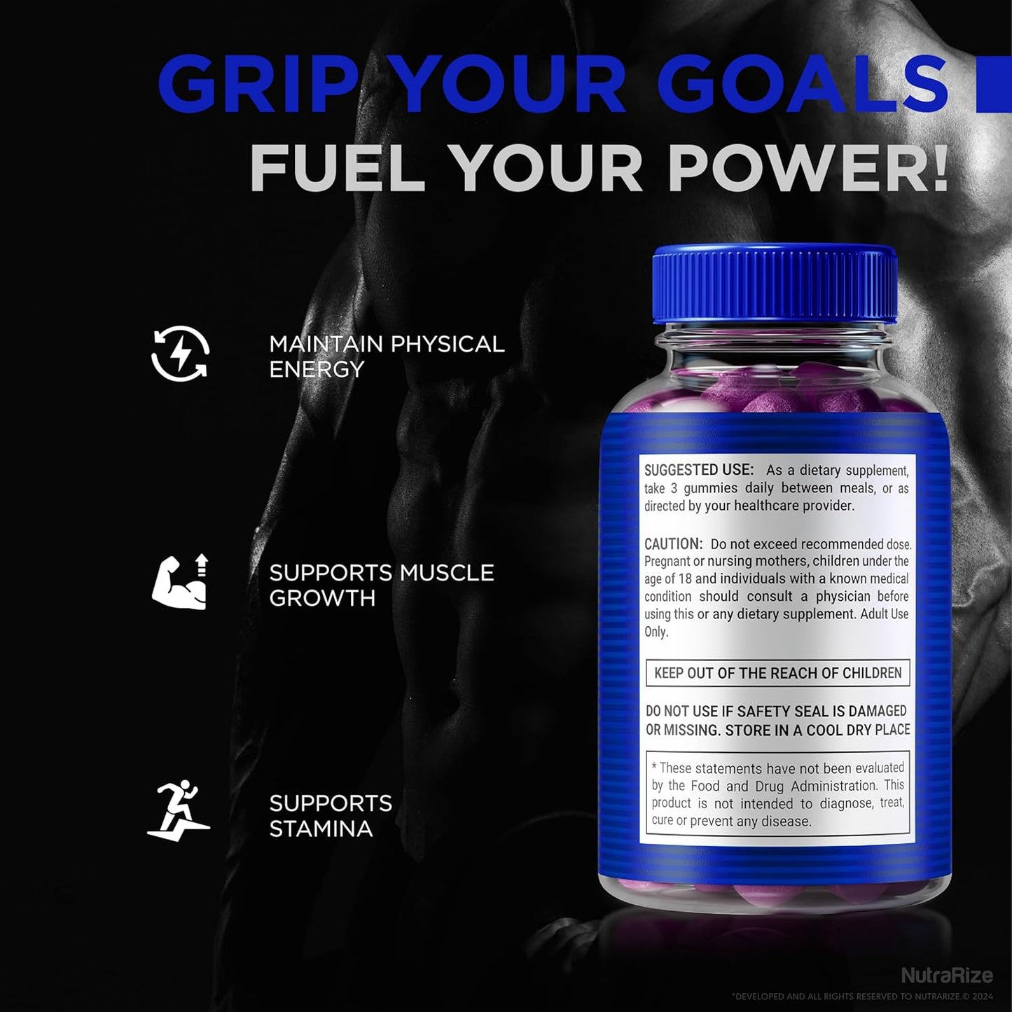 Blue Steel Men's Daily Nutrition Gummies - Boost Confidence & Health - All Natural Peak Performance Support - Official Male Supplement