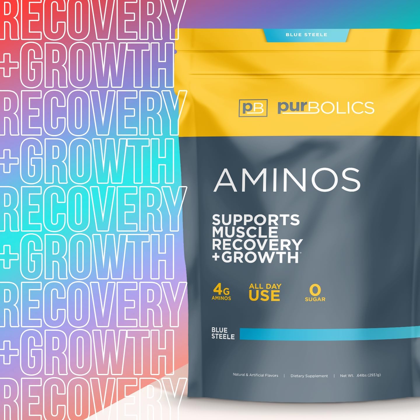Blue Steele Purbolics Aminos: 4g Free-Form Amino Acids, Beta-Alanine, 0 Sugar, 60 Servings