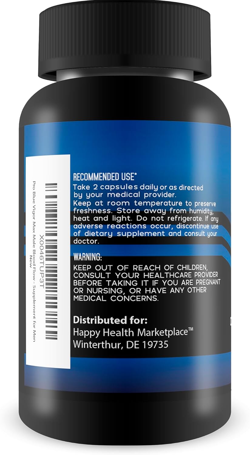 Blue Vigor Max Male Blood Flow Supplement - Best Nitric Oxide Support for Men - Promotes Healthy Blood Circulation