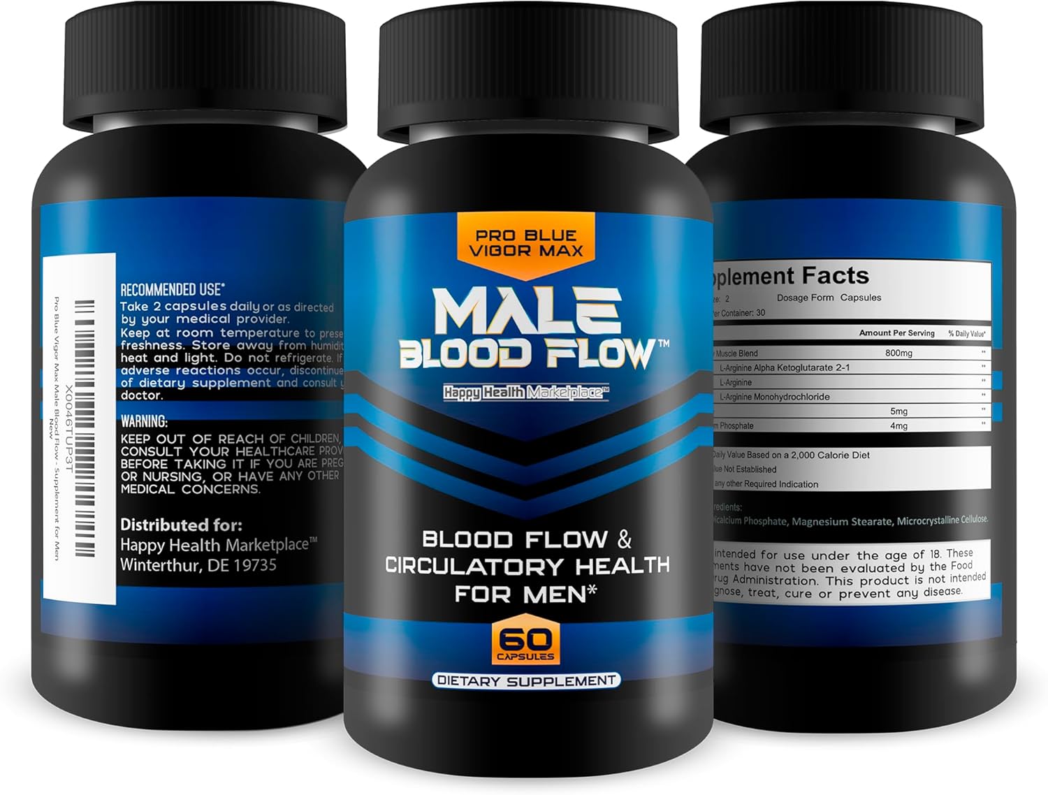 Blue Vigor Max Male Blood Flow Supplement - Best Nitric Oxide Support for Men - Promotes Healthy Blood Circulation