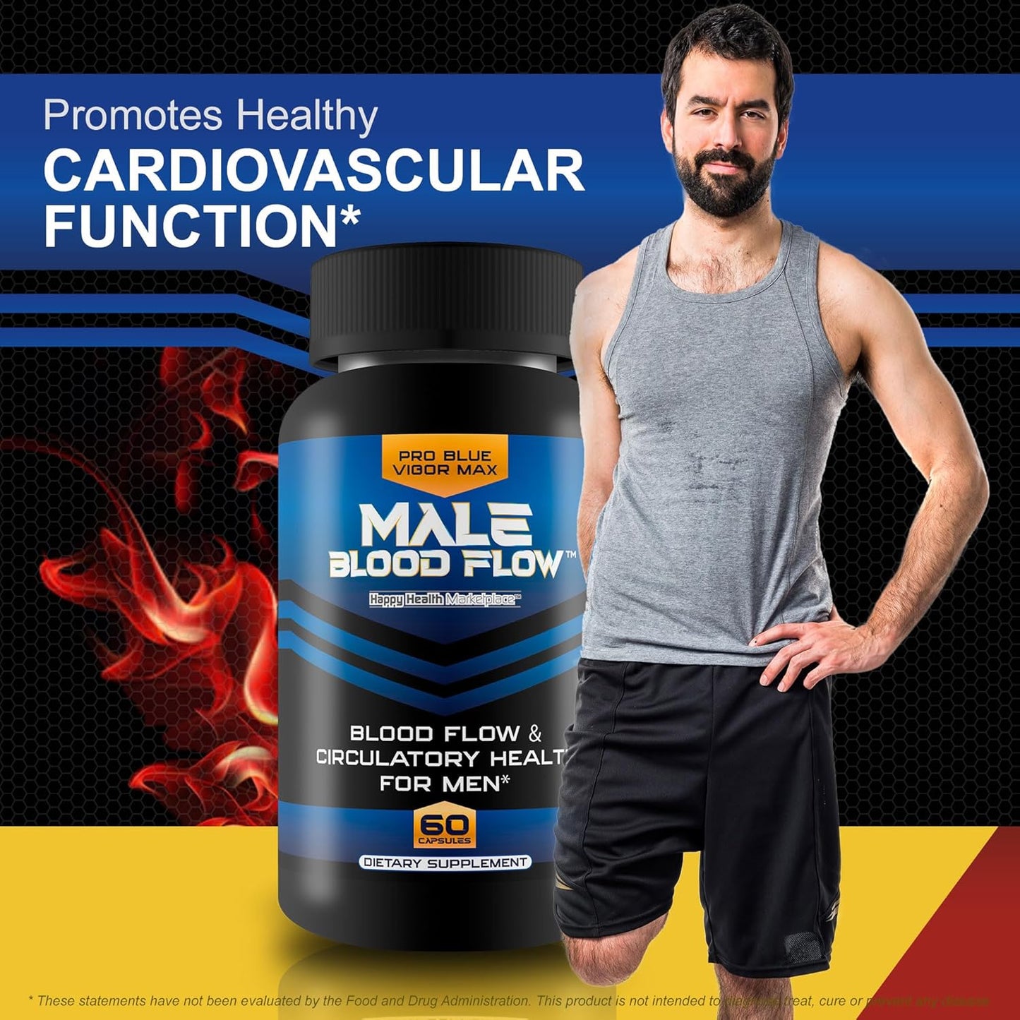 Blue Vigor Max Male Blood Flow Supplement - Best Nitric Oxide Support for Men - Promotes Healthy Blood Circulation