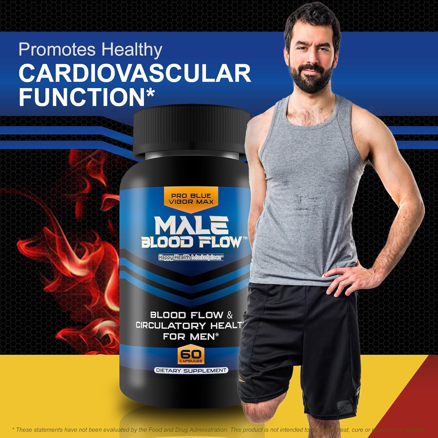 Blue Vigor Max Male Blood Flow Supplement - Best Nitric Oxide Support for Men - Promotes Healthy Blood Circulation