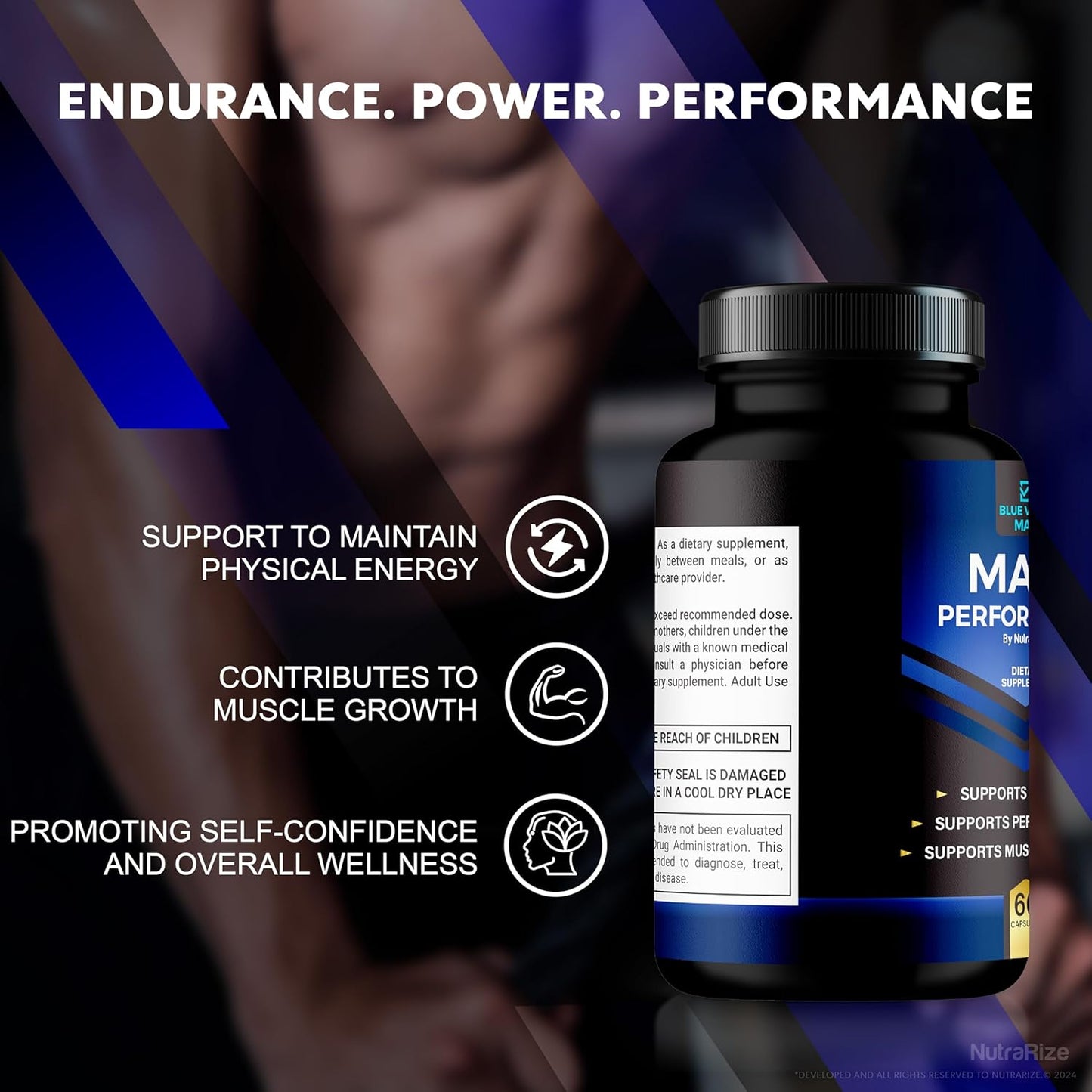 Blue Vigor Max Pills - Pack of 2 All-Natural Capsules for Fitness & Wellness, Premium Daily Nutrition & Energy Supplement (120 Capsules)