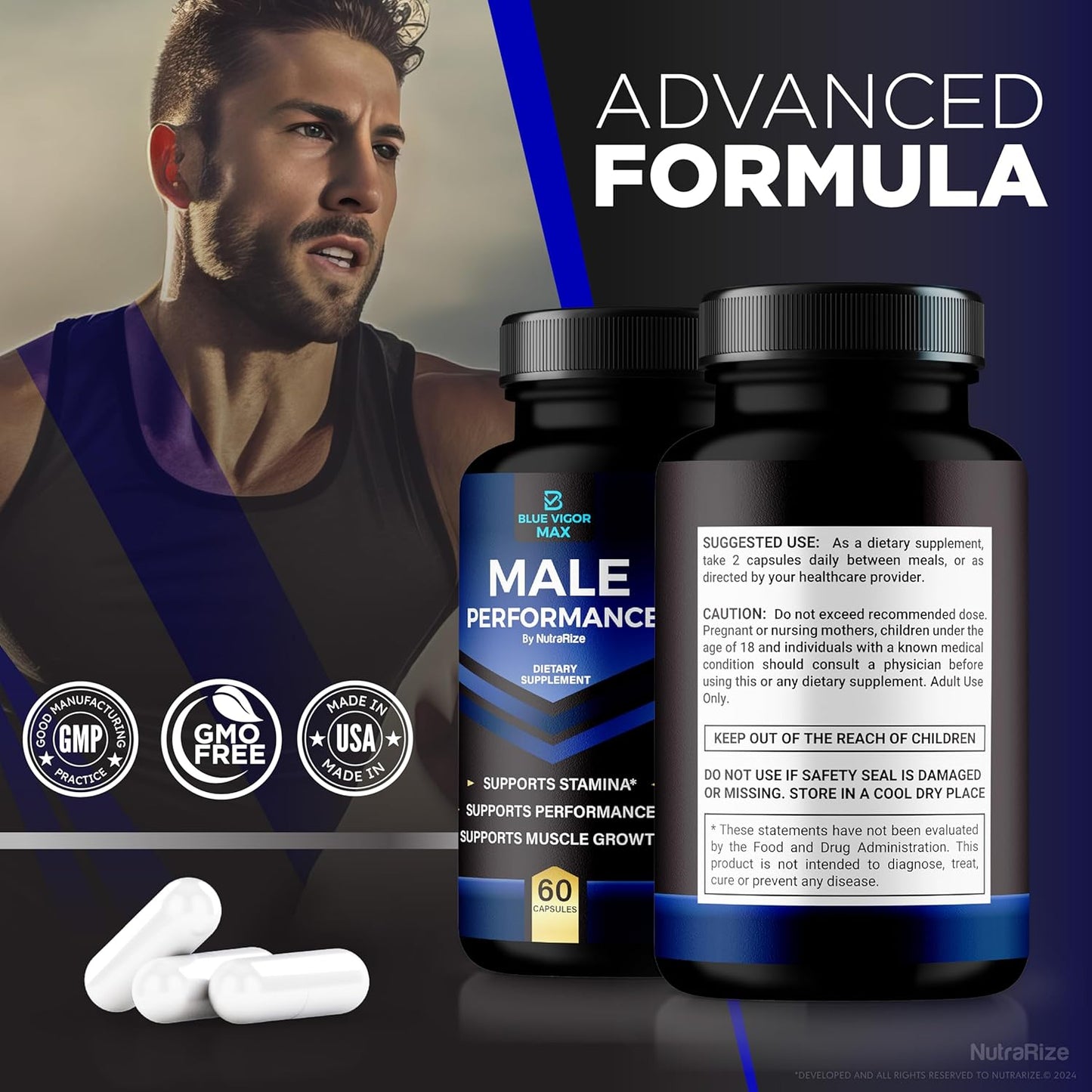 Blue Vigor Max Pills - Pack of 2 All-Natural Capsules for Fitness & Wellness, Premium Daily Nutrition & Energy Supplement (120 Capsules)