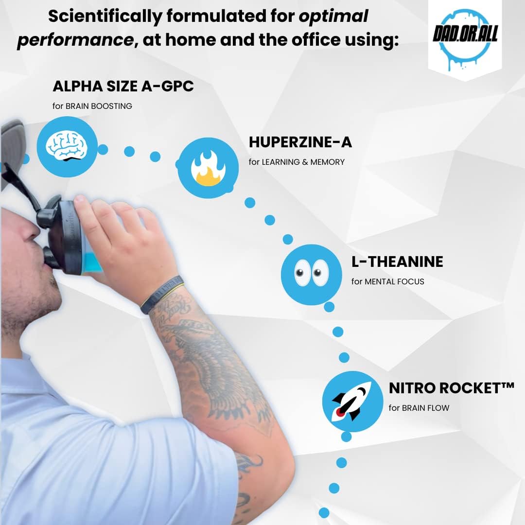 Blue Yum DADORALL Nootropic Powder for Energy and Focus - 200mg Caffeine - No Sugar Focus Energy Drink Mix - 5g Per Scoop - 5.29 Ounces - 30 Servings