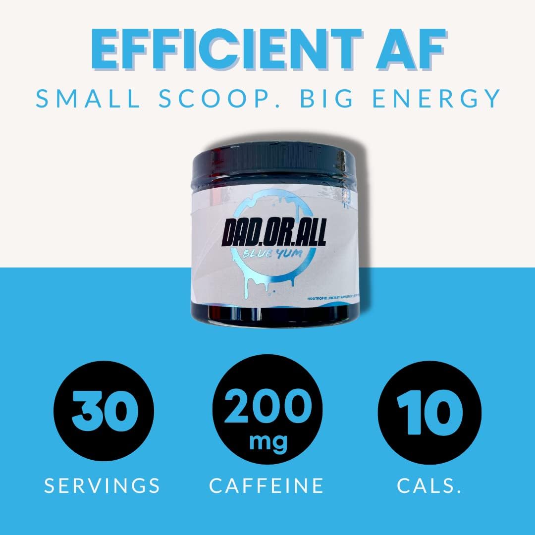 Blue Yum DADORALL Nootropic Powder for Energy and Focus - 200mg Caffeine - No Sugar Focus Energy Drink Mix - 5g Per Scoop - 5.29 Ounces - 30 Servings