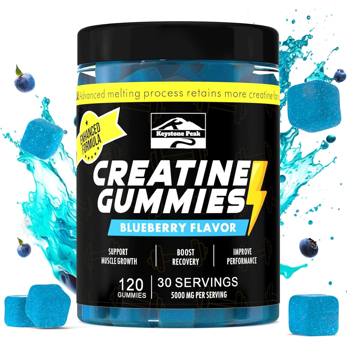 Blueberry Creatine Gummies for Strength, Energy, and Muscle Gain - 120 Count Vegan and Sugar-Free Supplement