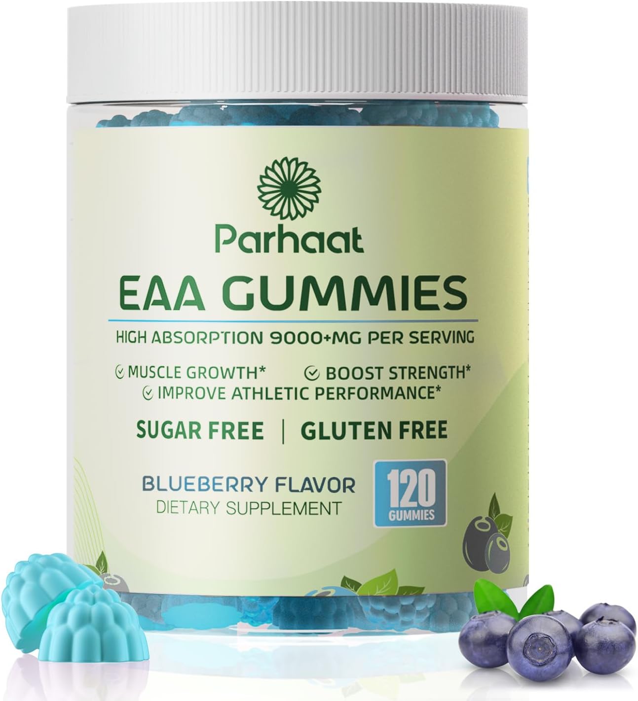 Blueberry EAA Gummies - 120 Gummies, 9000mg Essential Amino Acids - Non-GMO, Gluten Free, Vegetarian