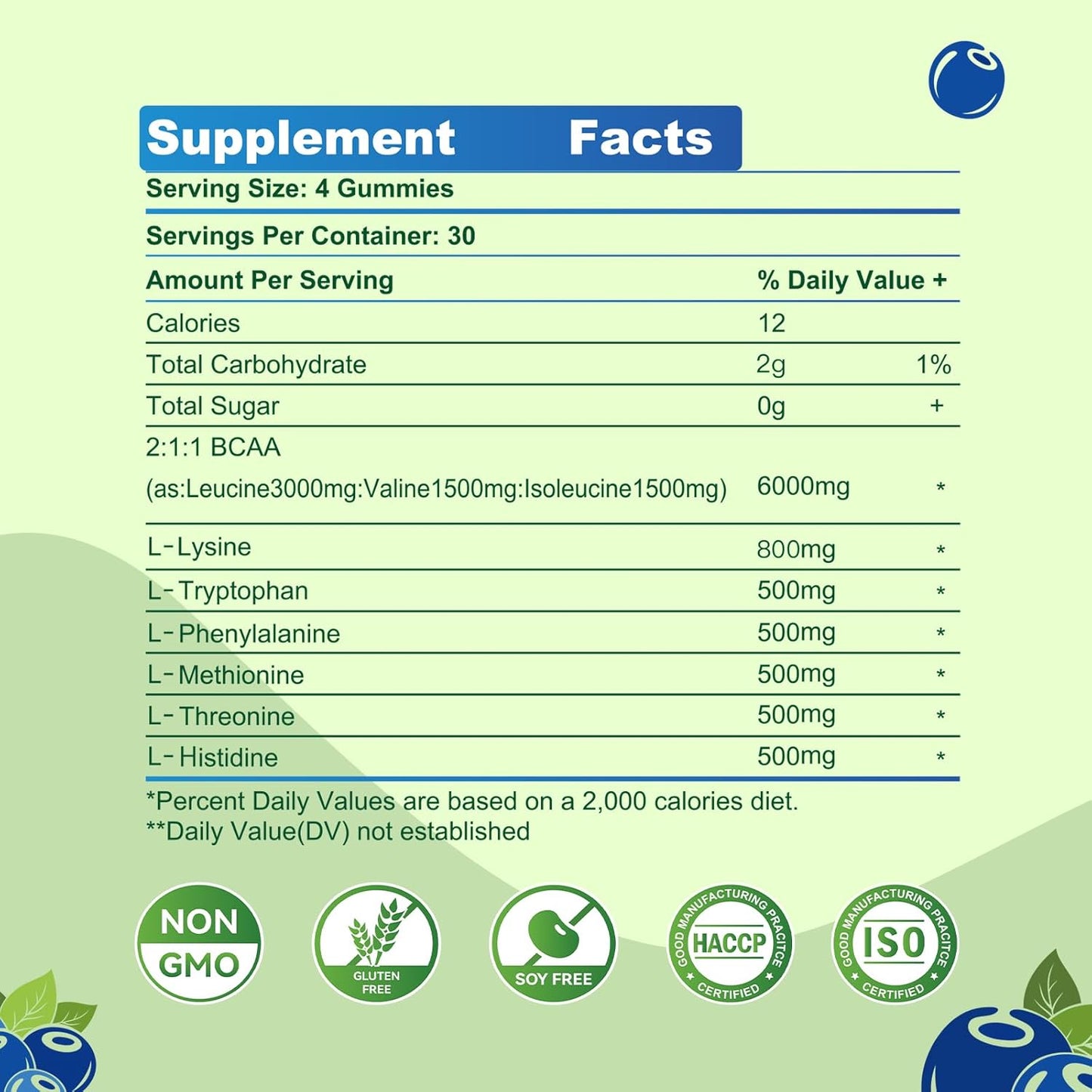 Blueberry EAA Gummies - 120 Gummies, 9000mg Essential Amino Acids - Non-GMO, Gluten Free, Vegetarian