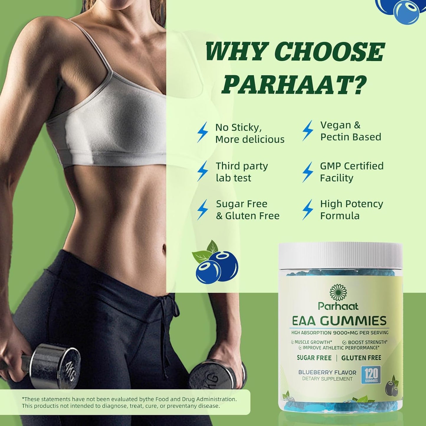 Blueberry EAA Gummies - 120 Gummies, 9000mg Essential Amino Acids - Non-GMO, Gluten Free, Vegetarian