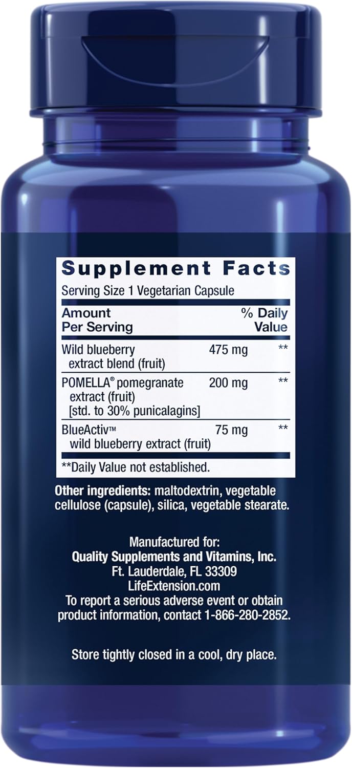 Blueberry Extract and Pomegranate Capsules for Arterial Health Support and Antioxidant Defense - 60 Vegetarian Capsules