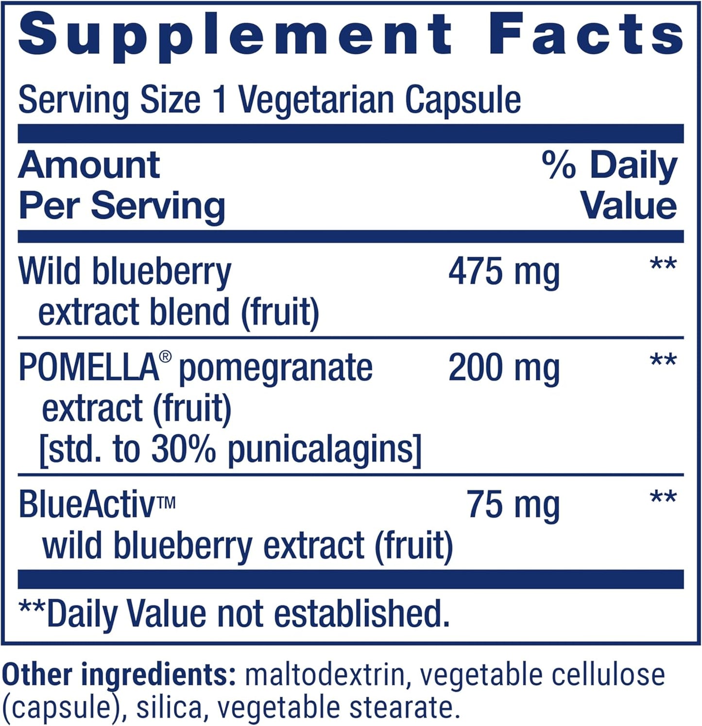 Blueberry Extract and Pomegranate Capsules for Arterial Health Support and Antioxidant Defense - 60 Vegetarian Capsules