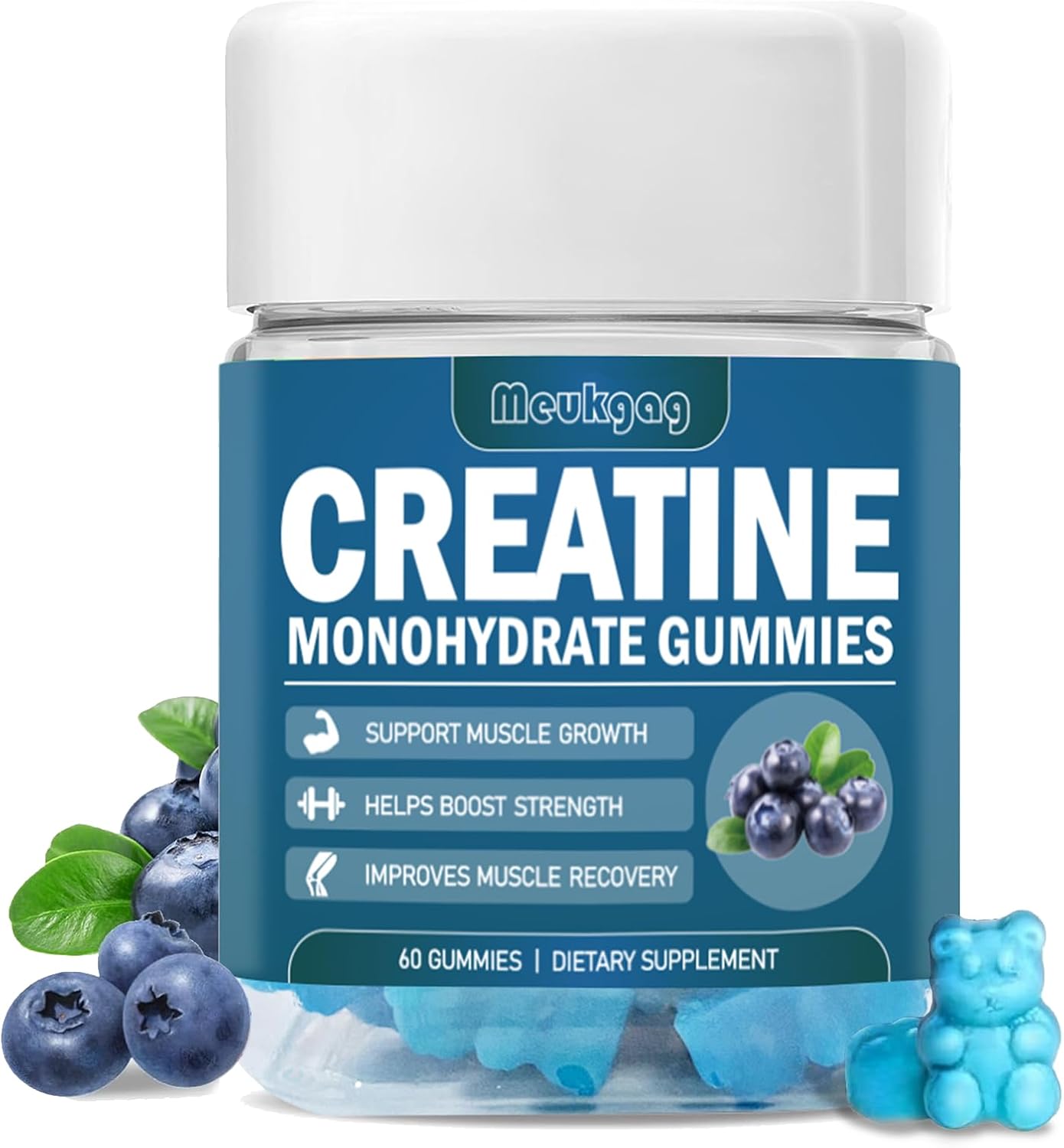 Blueberry Flavored Chewable Creatine Gummies for Muscle Strength & Energy Boost - 60 Count