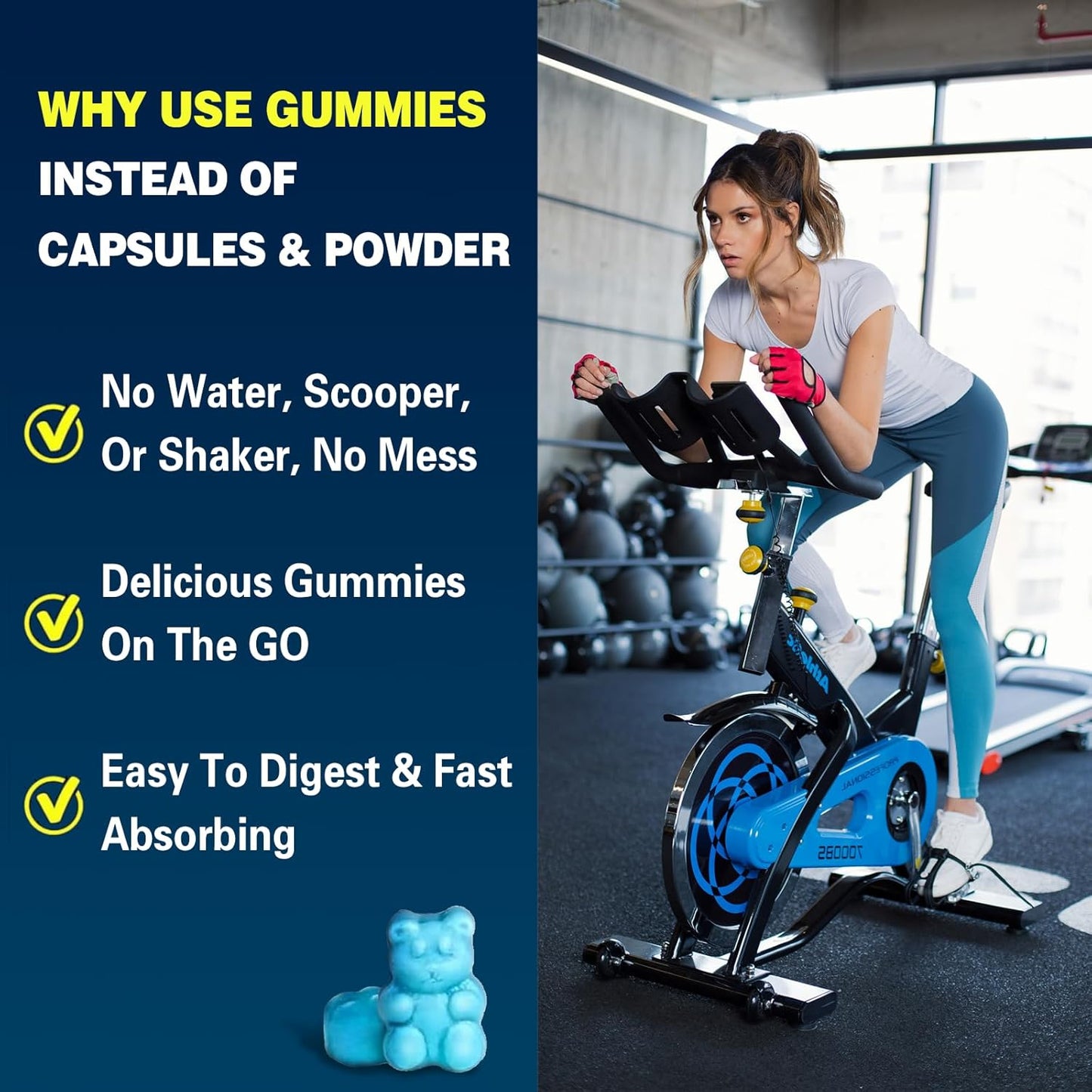 Blueberry Flavored Chewable Creatine Gummies for Muscle Strength & Energy Boost - 60 Count