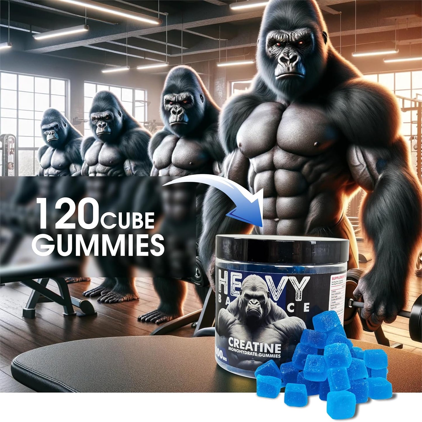 Blueberry Flavored Creatine Monohydrate Gummies - 5g Chewable Cubes (120 Pack)