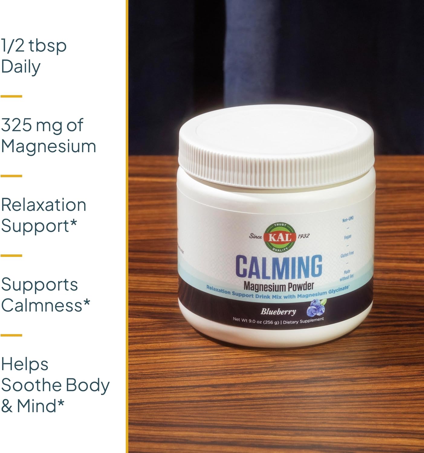 Blueberry Flavored Magnesium Powder Supplement for Relaxation Support - High Absorption, Vegan, Gluten Free - 40 Servings, 9 oz