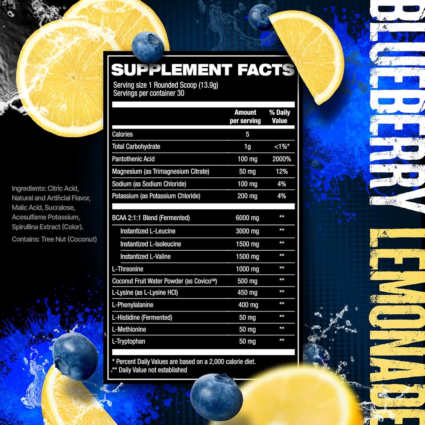 Blueberry Lemonade Amino Acids Powder with Electrolyte Support for Muscle Recovery - 30 Servings