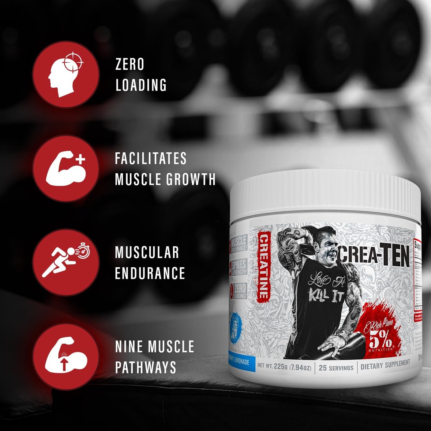 Blueberry Lemonade Flavored CreaTEN Creatine Complex Powder for Max Power & Muscle Gain