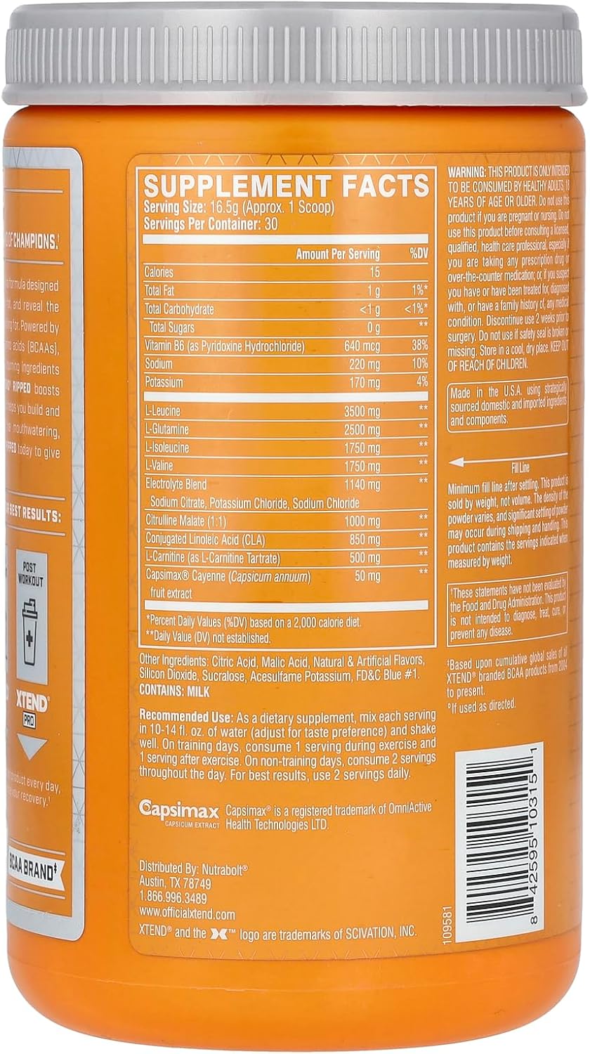 Blueberry Lemonade Xtend XTEND Ripped BCAA Powder - Sugar Free Post Workout Drink with Amino Acids for Muscle Recovery - 30 Servings