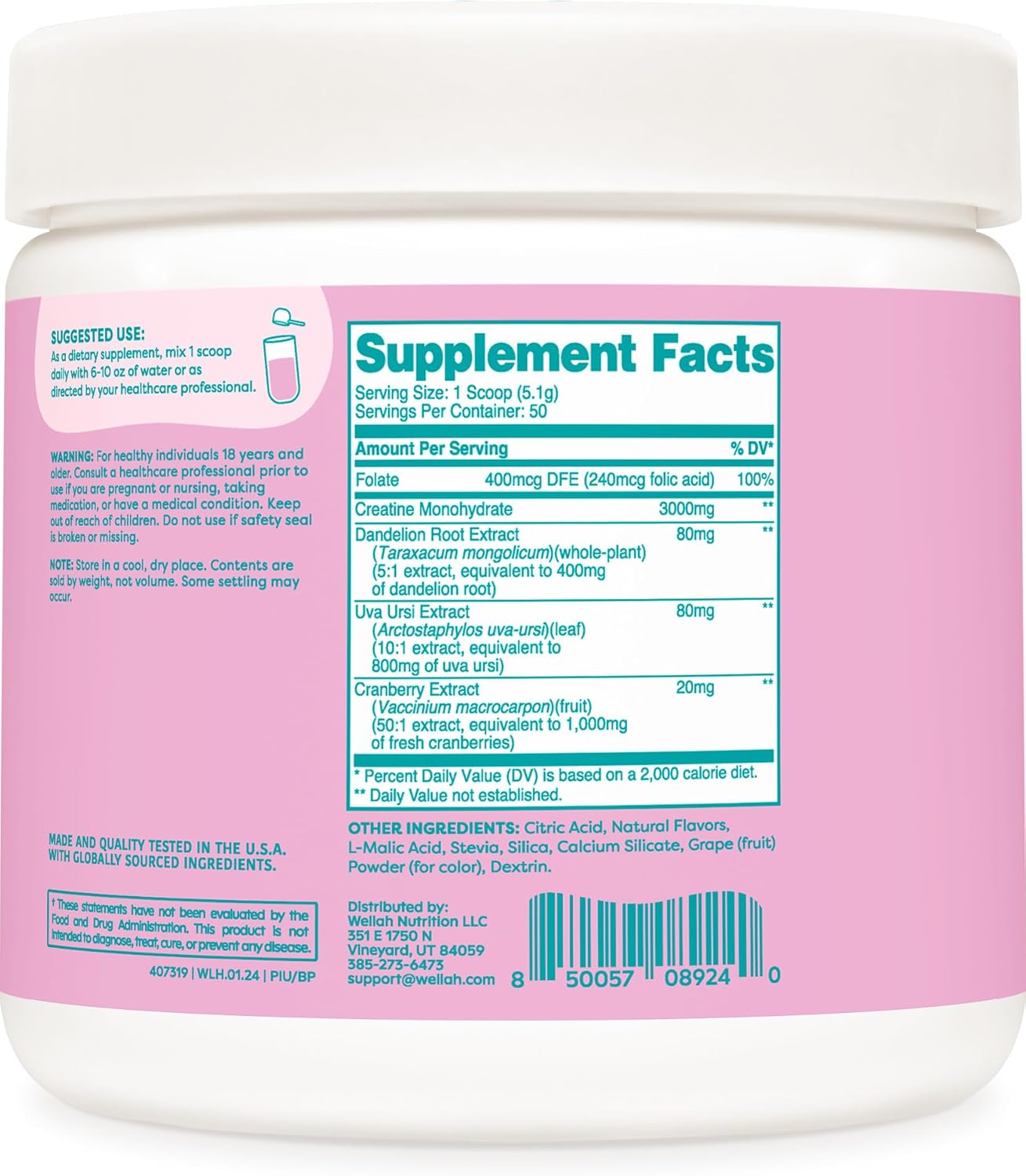 Blueberry Pomegranate Creatine Monohydrate with Dandelion & Uva Ursi - 50 Servings
