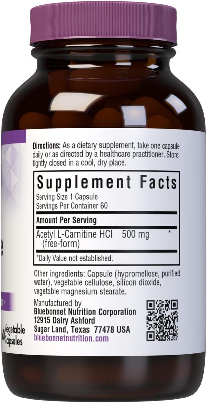 BlueBonnet Acetyl L-Carnitine 500 mg Capsules - 60 Count - Vitamin Supplement