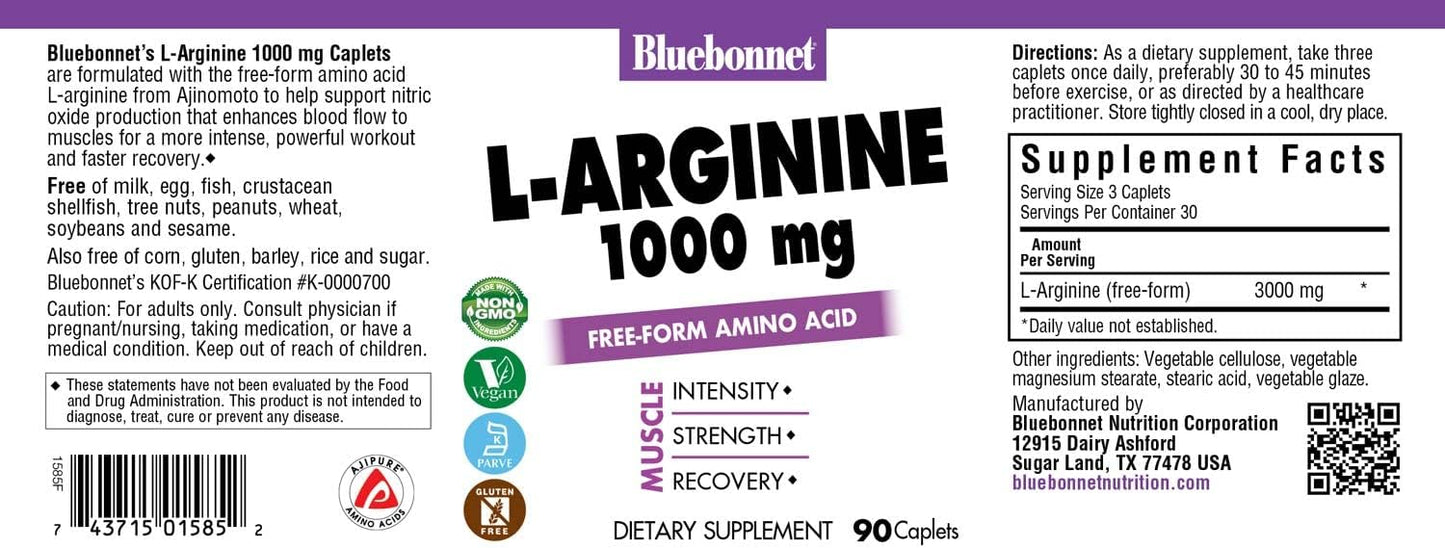 BlueBonnet L-Arginine Capsules - 1000 mg, 90 Count - Dietary Supplement