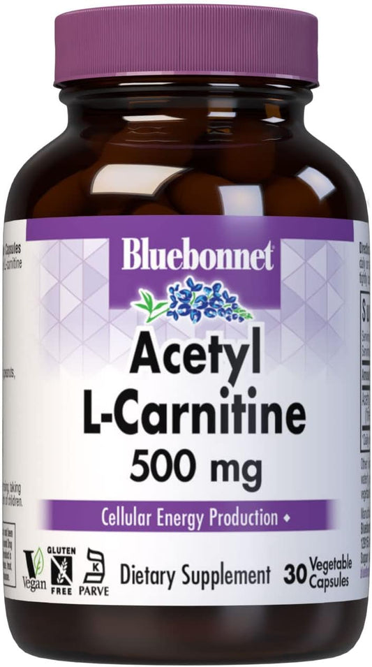 Bluebonnet Nutrition Acetyl L-Carnitine 500mg Vegetable Capsules - Vegan & Gluten-Free Energy Booster