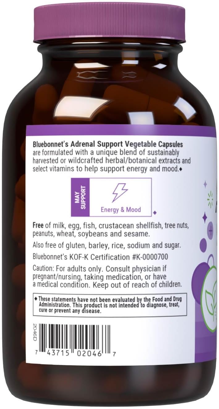 Bluebonnet Nutrition Adrenal Support Capsules - Non-GMO, Vegan, Kosher Certified, Gluten-Free