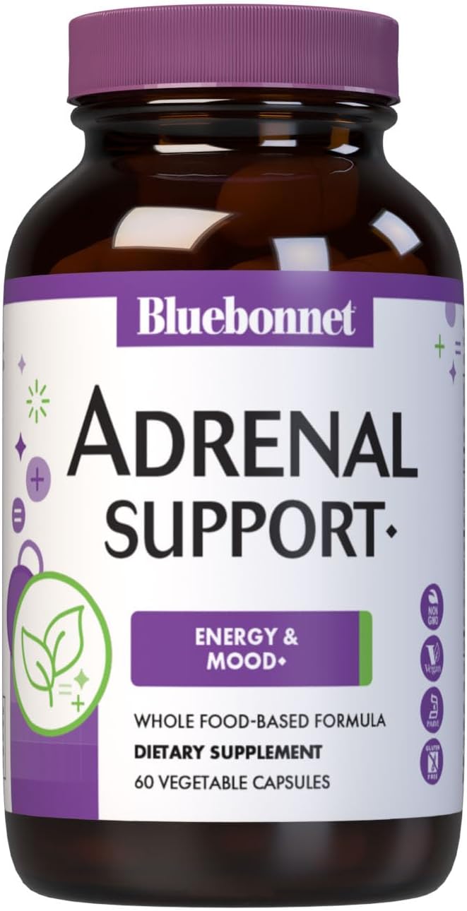 Bluebonnet Nutrition Adrenal Support Capsules for Energy and Mood Boost, Non-GMO, Vegan, Kosher, Gluten-Free, 60 Veg Caps