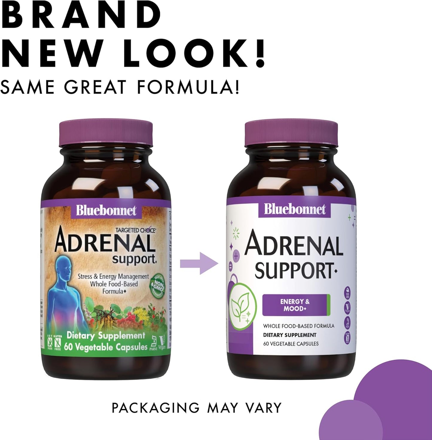 Bluebonnet Nutrition Adrenal Support Capsules for Energy and Mood Boost, Non-GMO, Vegan, Kosher, Gluten-Free, 60 Veg Caps
