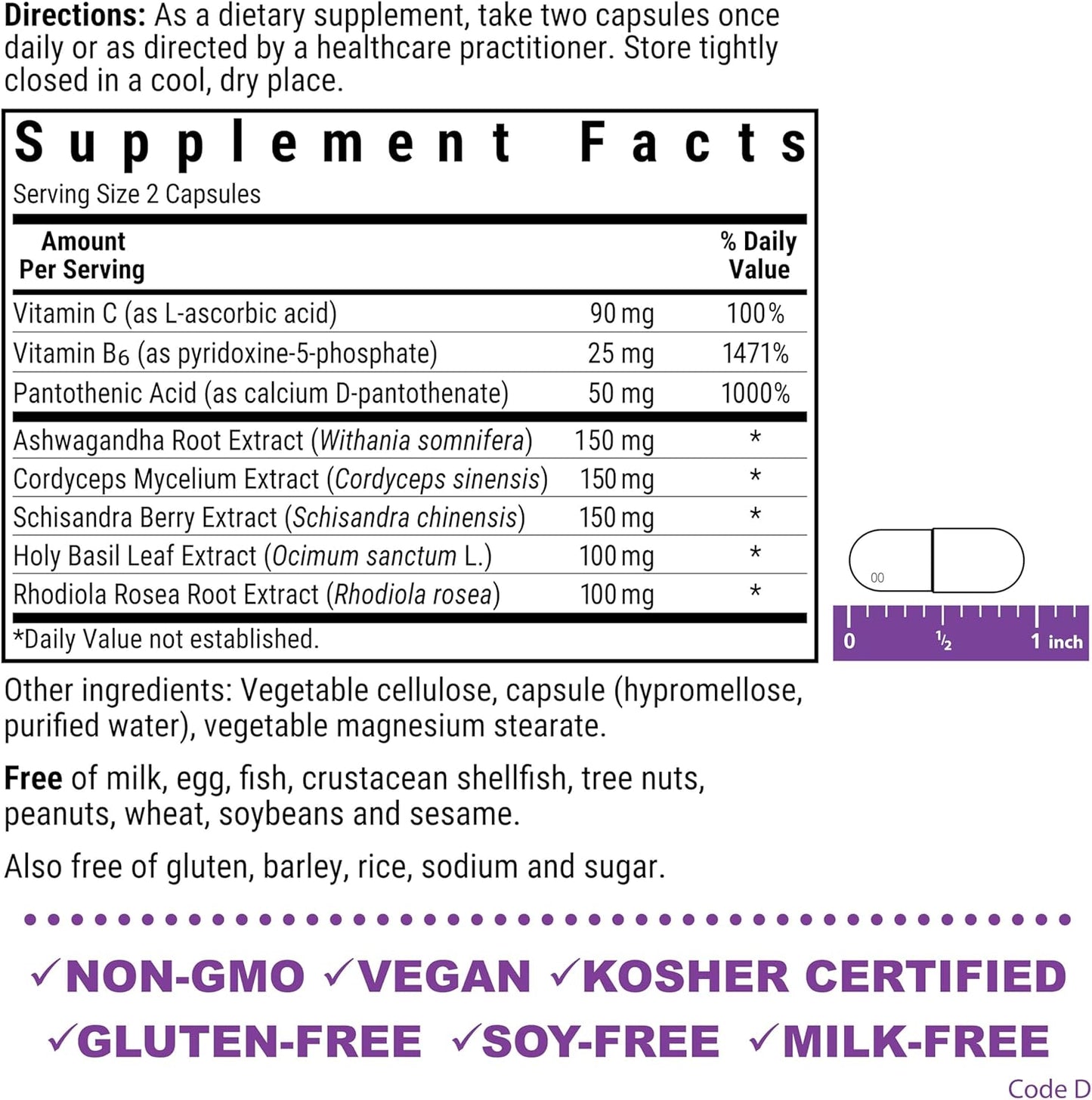 Bluebonnet Nutrition Adrenal Support Capsules for Energy and Mood Boost, Non-GMO, Vegan, Kosher, Gluten-Free, 60 Veg Caps