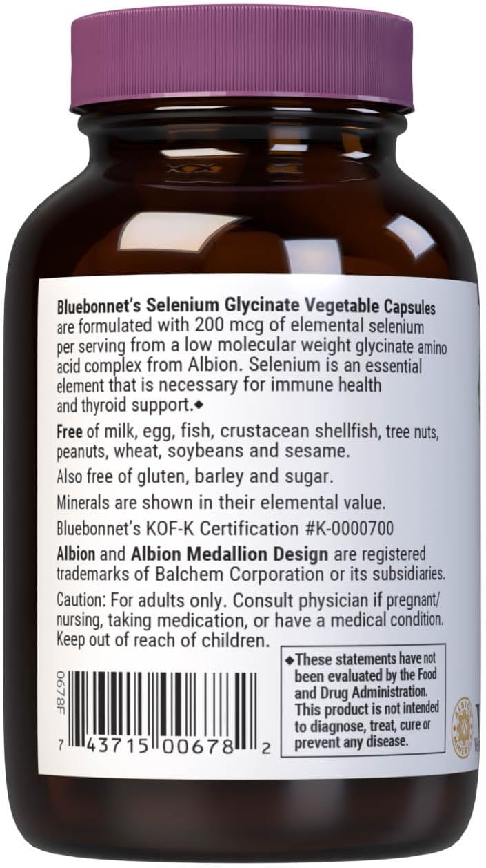 Bluebonnet Nutrition Albion Selenium Glycinate Capsules for Immune & Thyroid Health - 90 Servings - Soy, Gluten, Dairy-Free