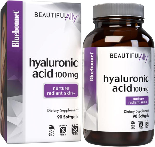 Bluebonnet Nutrition Beautiful Ally Hyaluronic Acid 100mg Softgels for Glowing Skin, Non-GMO, Gluten-Free - 90 Servings