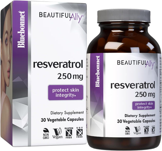 Bluebonnet Nutrition Beautiful Ally Resveratrol 250 mg Capsules - Skin Integrity Support - Non-GMO, Vegan, Gluten-Free, 30 Servings