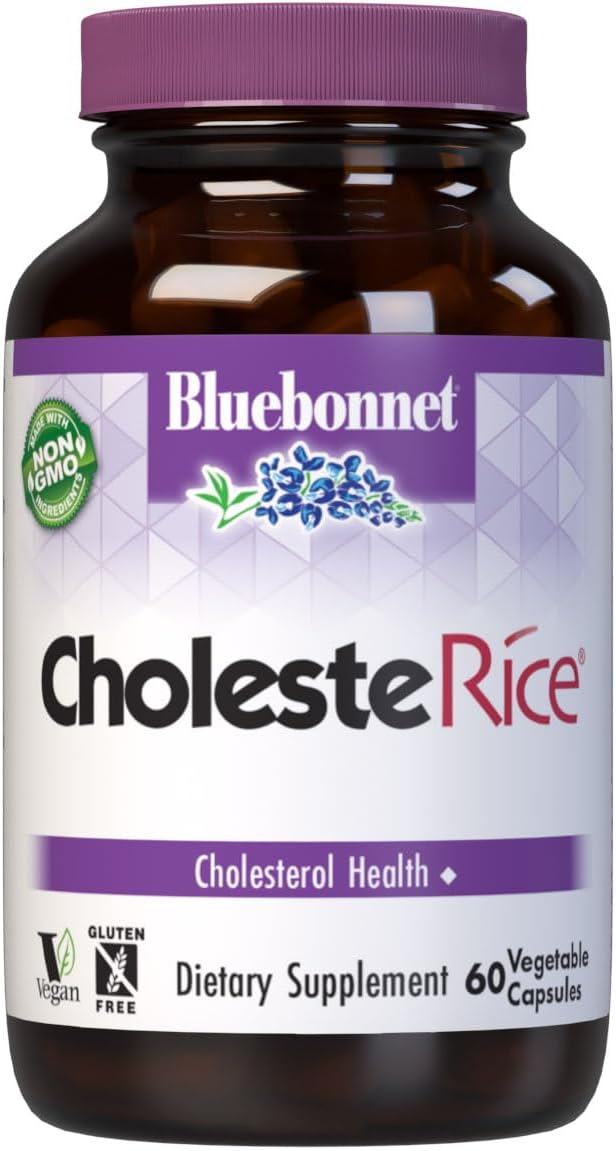 Bluebonnet Nutrition CholesteRice Vegetable Capsules - Red Yeast Rice Blend with Plant Sterols, Pantethine, CoQ10, Policosanol - Vegan, Vegetarian, Non GMO, Gluten Free, Soy-Free - 60 Capsules