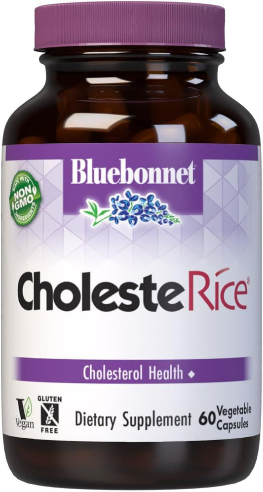 Bluebonnet Nutrition CholesteRice Vegetable Capsules - Red Yeast Rice Blend with Plant Sterols, Pantethine, CoQ10, Policosanol - Vegan, Vegetarian, Non GMO, Gluten Free, Soy-Free - 60 Capsules
