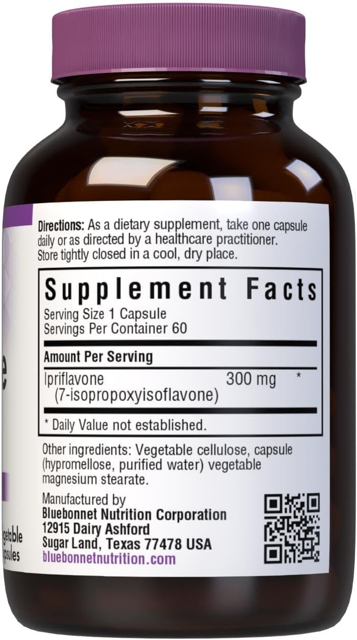 BlueBonnet Nutrition Ipriflavone 300mg Supplement for Bone Health - Ostivone Source - Non-GMO, Vegan, Kosher Certified, Gluten-Free - 60 Vegetable Capsules