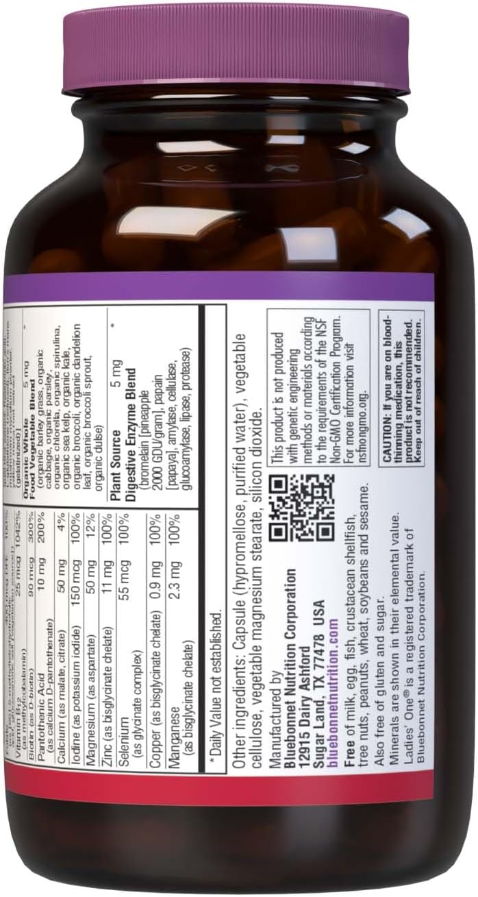 Bluebonnet Nutrition Ladies’ 40+ Whole Food Women Multivitamin, Soy-Free, Non-GMO, Gluten Free - 60 Vegetable Capsules
