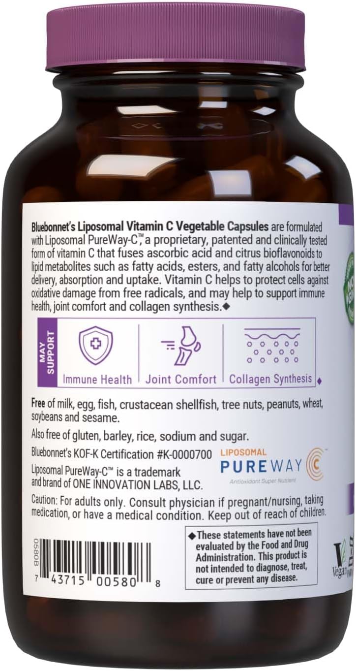 Bluebonnet Nutrition Liposomal Vitamin C Capsules - Immune & Joint Health Support - Vegan, Kosher, Non-GMO, Gluten-Free - 90 Capsules