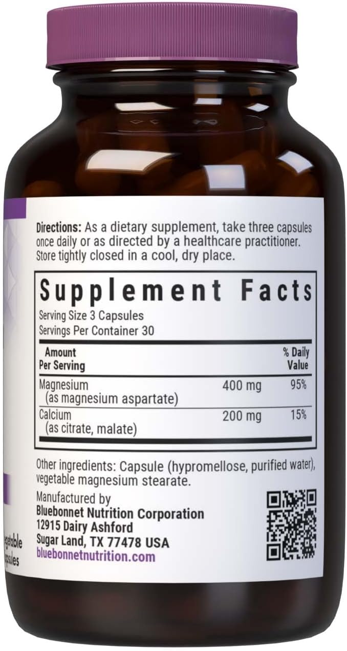 Bluebonnet Nutrition Magnesium & Calcium 2:1 Ratio Capsules, Bone Health Support, Non-GMO, Vegan, Kosher, Gluten-Free, Soy-Free, Dairy-Free, 90 Capsules