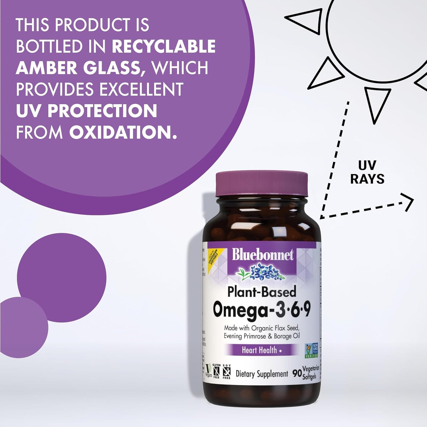 Bluebonnet Nutrition Plant Based Omega 3-6-9 Softgels - Heart Health Support - Cold Pressed Oil - Non-GMO, Vegan - Gluten, Soy, Milk Free - 90 Servings